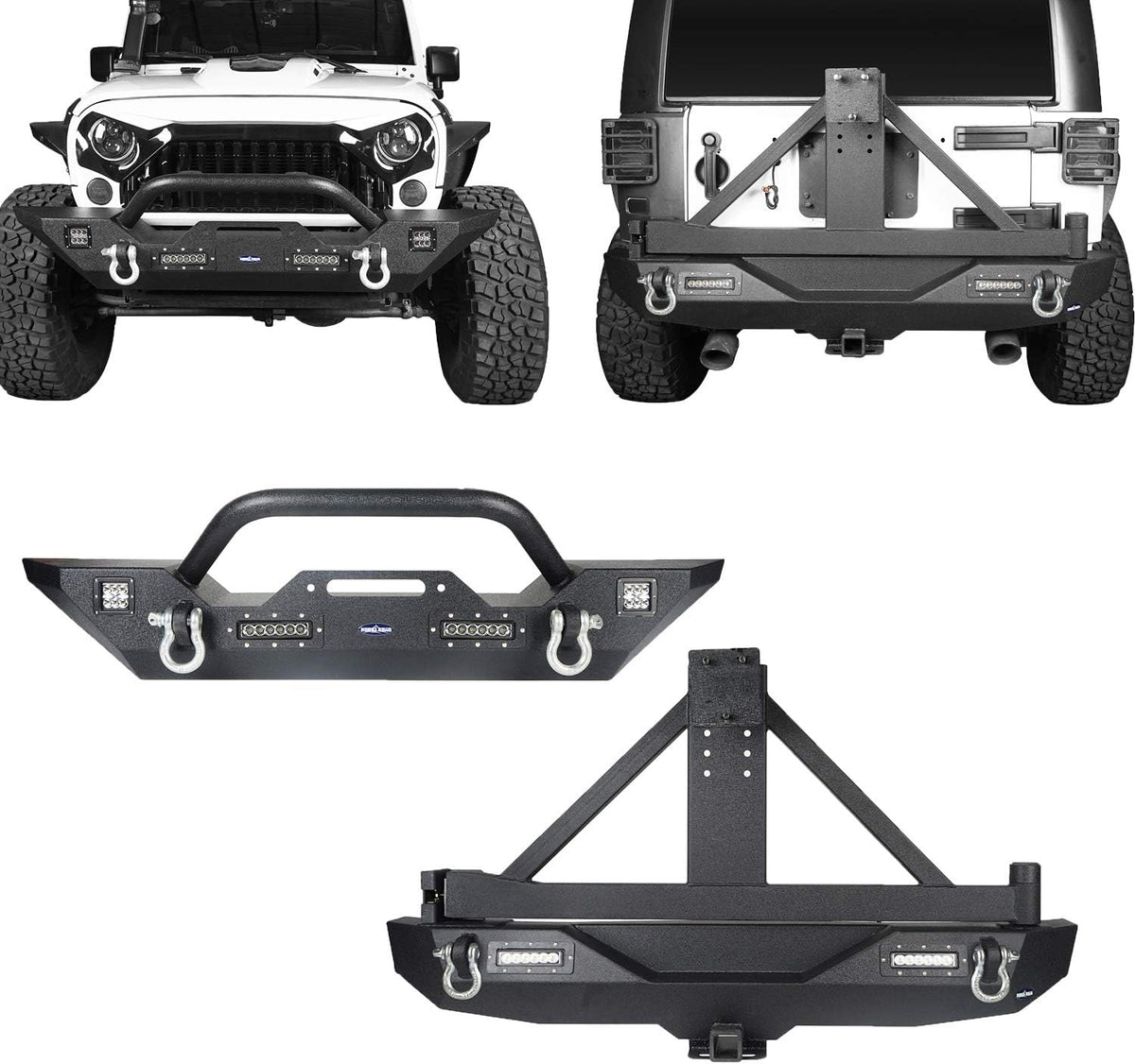 Front Bumper + Rear Bumper with Spare Tire Carrier & Winch Plate T5531