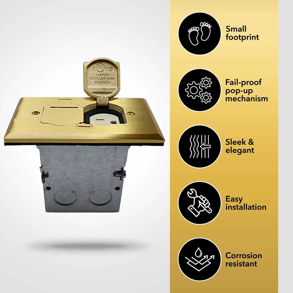 20A Tamper Resistant Recessed Floor Outlet with Flip Lid and Brass Cover X9580