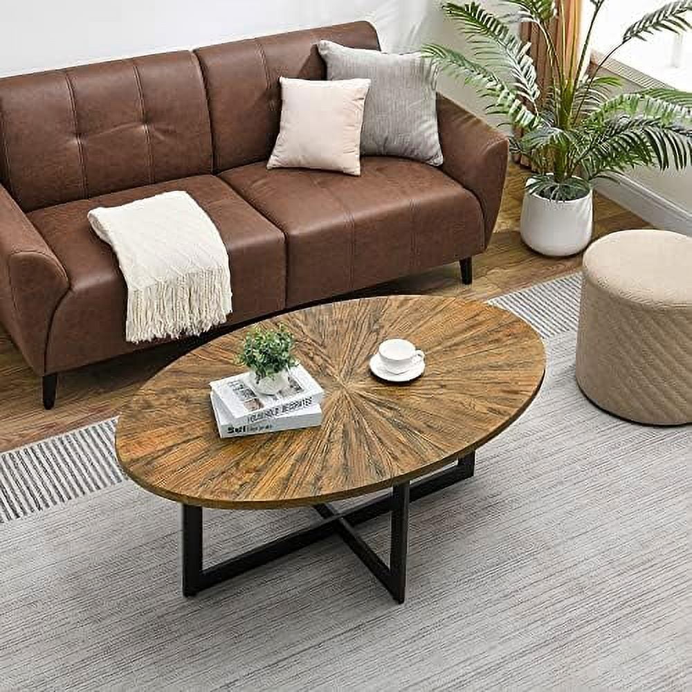 Round Solid Wood Coffee Table with Metal Legs A612228