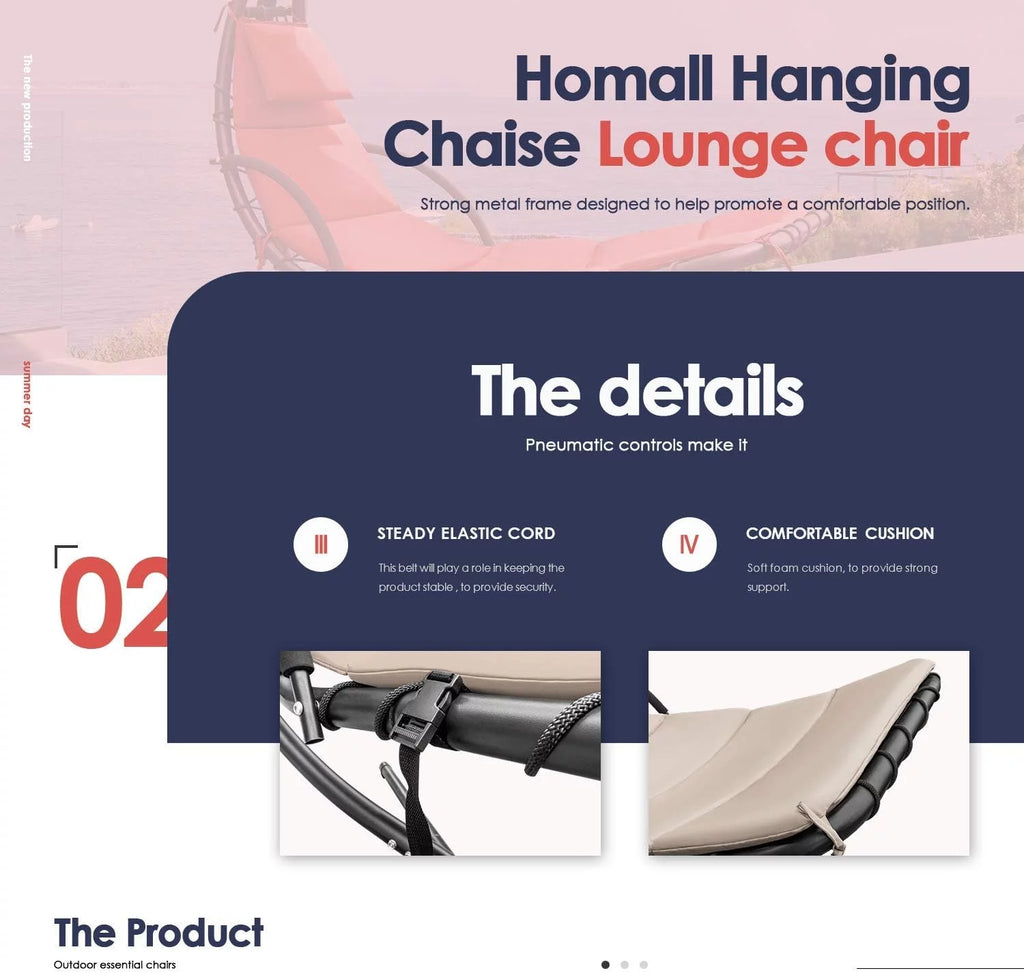 Hanging Curved Chaise Lounge Chair with Pillow, Canopy & Stand Z465