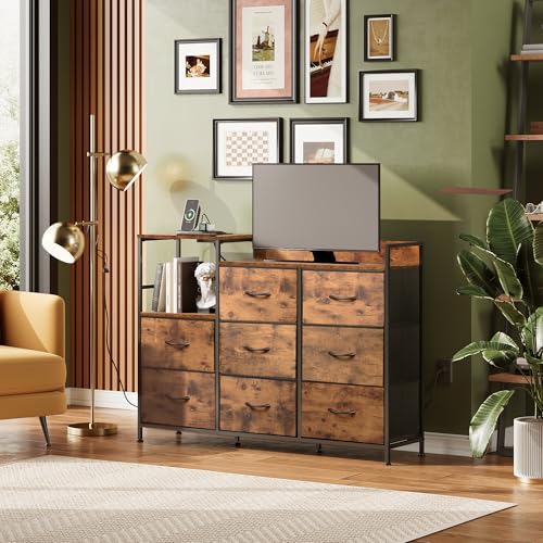 White 8 Drawer Fabric Dresser with Charging Station R526