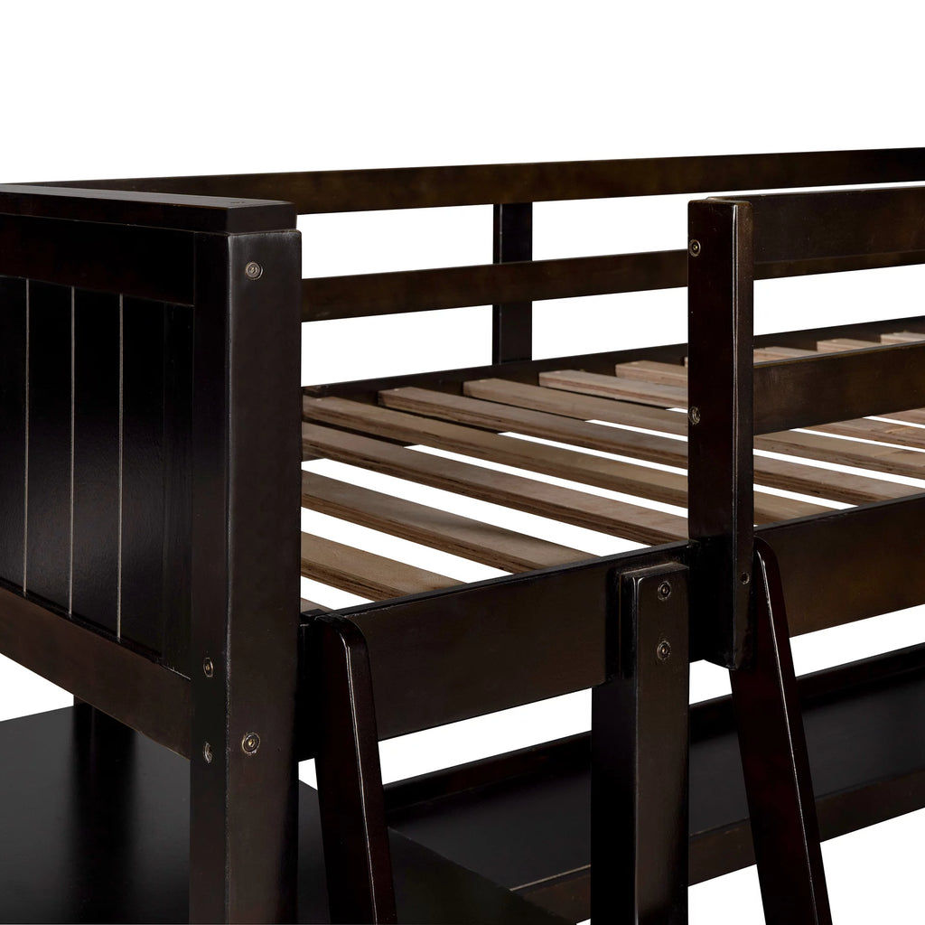Twin Size Pine Wood Loft Bed with Desk and Shelves D726
