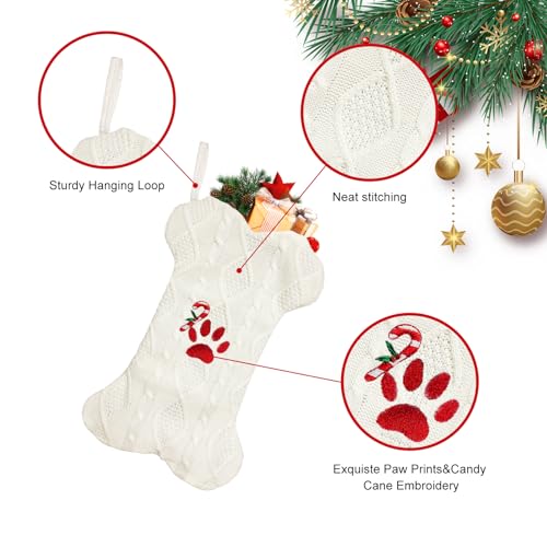 18'' Knit White Paw-Print Dog Christmas Stocking O384991
