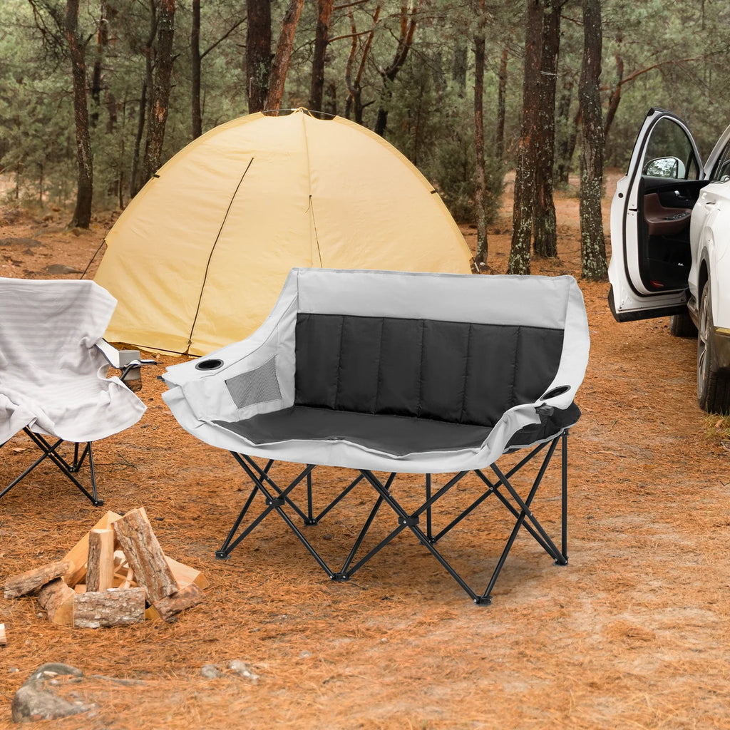 Portable 2 Person Folding Camping Sofa Chair with Carry Bag, Black K66967