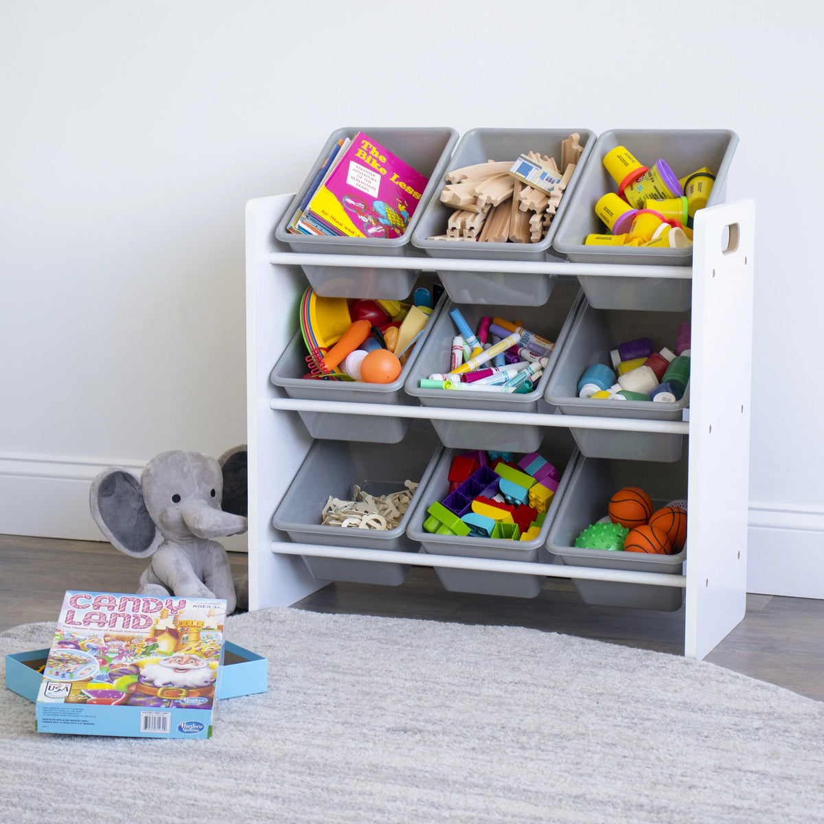 White Grey Toy Storage Organizer with 9 Bins P564