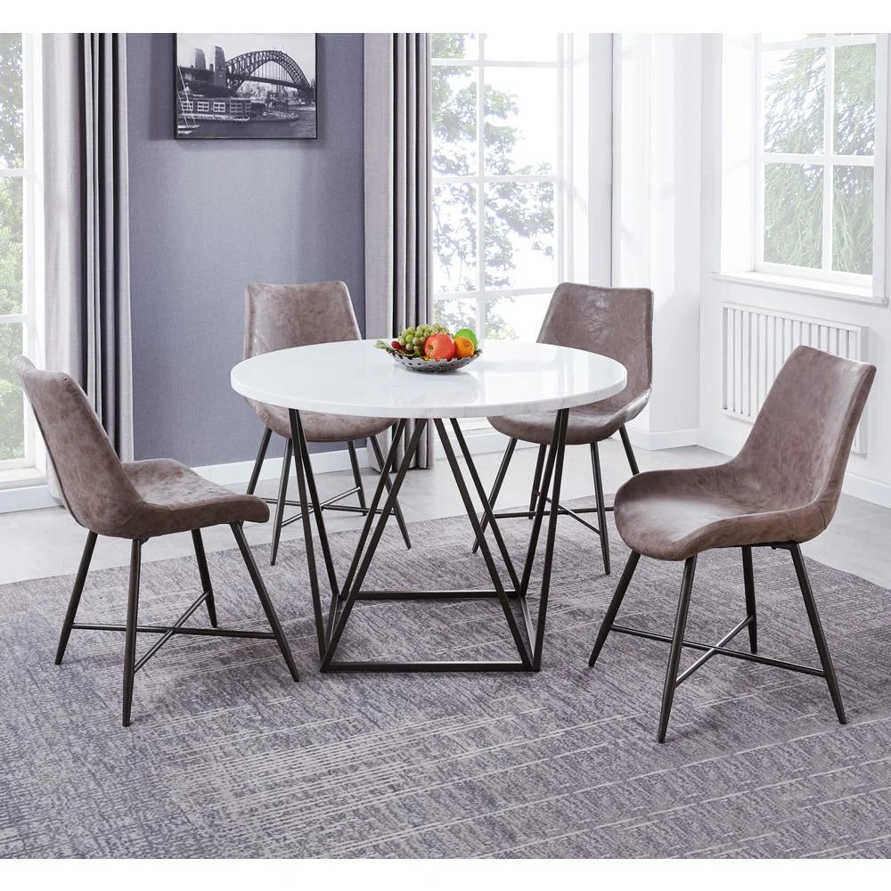 White Marble Top Metal 5-Piece Dining Set J1622