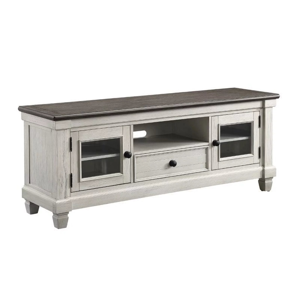 Antique White and Rosy Brown Wood TV Stand K320714