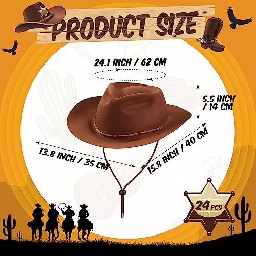 24 Pieces Disposable Plastic Cowboy Hat Set Felt Wide Brimmed J52523