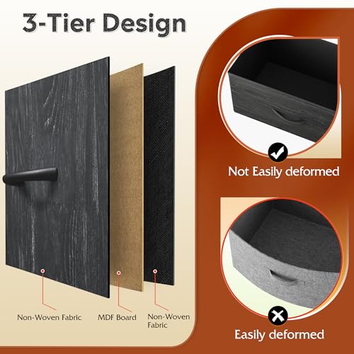 Black 6 Drawer Fabric Dresser with LED Lights and Charging Station Q3081