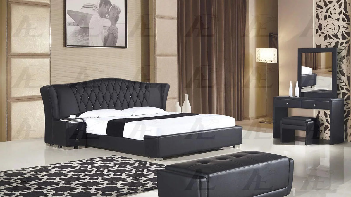 Black PU Cal King Size Bed and 2 Nightstands Set 3Pcs J668434