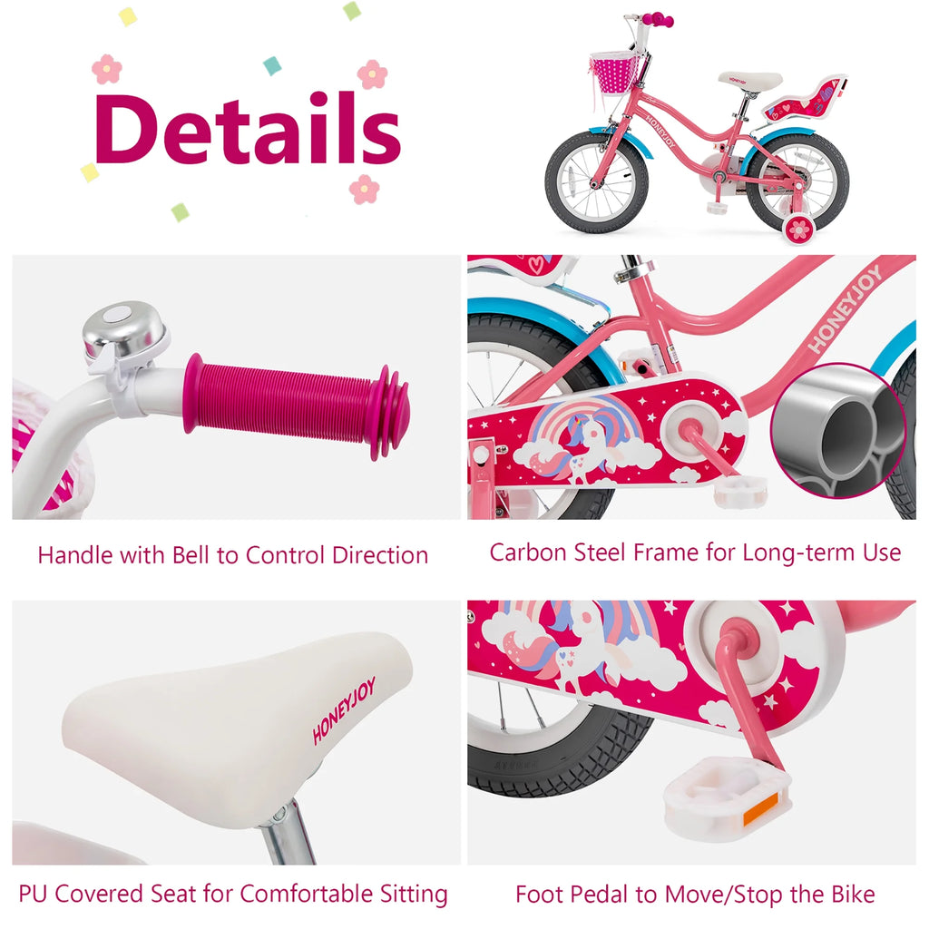 14 Inches Kids Bicycle with Training Wheels Pink Q291