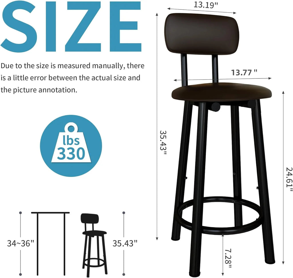 Bar Stools Set of 4, 35.4 inch PU Leather with Backrest, Rustic Brown O2654