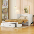 White Full Wood Platform Bed with USB Port and Drawer U886044