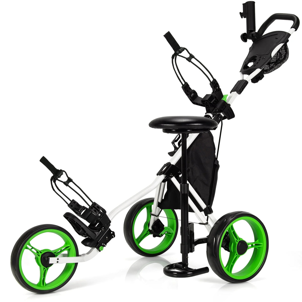Folding 3 Wheels Golf Push Cart with Seat Blue N391983