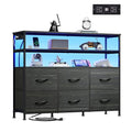 Black 6 Drawer Fabric Dresser with LED Lights and Charging Station Q3081