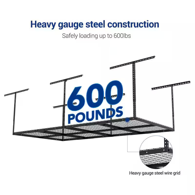 Adjustable Height Overhead Ceiling Mount Garage Rack in Black R142038