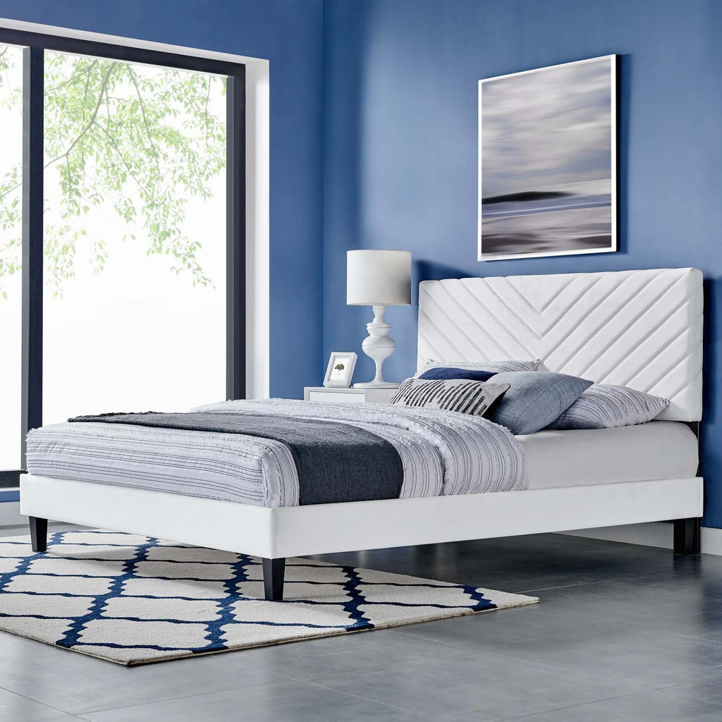 Queen Size White Velvet Platform Bed Frame U329