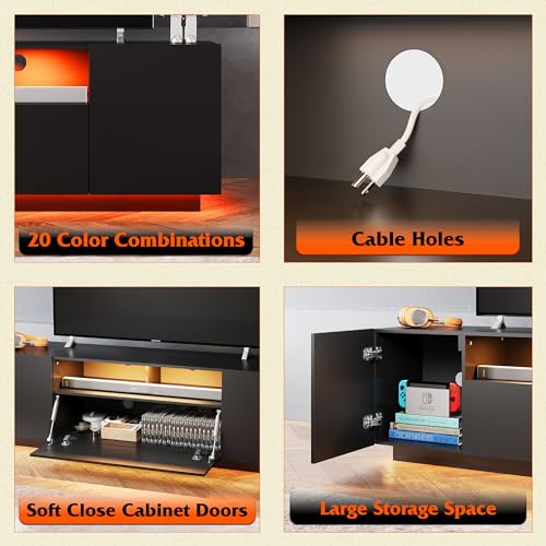 Black TV Stand with LED Lights and Storage Cabinet U855