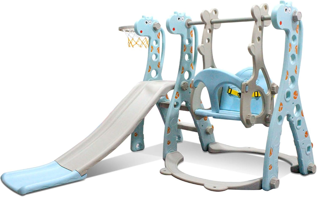4 in 1 Toddler Slide and Swing Set with Basketball Hoop T199