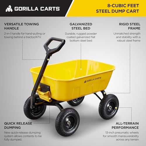 Heavy Duty Steel Yard Dump Cart Garden Wagon with 13 Inch Tires D444