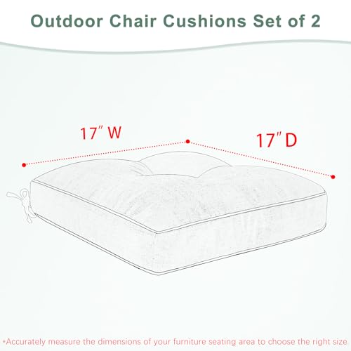 19 × 19 Inch Water Resistant Beige Tufted Patio Chair Cushions, 2 Pack Q770
