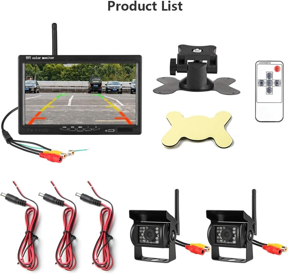 2pcs Wireless Vehicle Backup Cameras with 7 Monitor R991