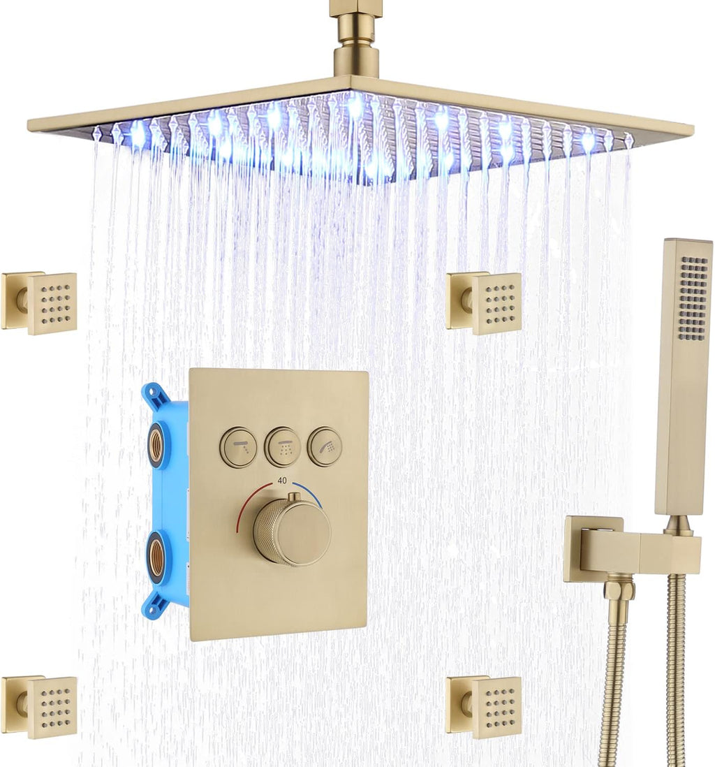 12 Inch Matte Black Brass Shower Faucet Fixture Combo Set M53607