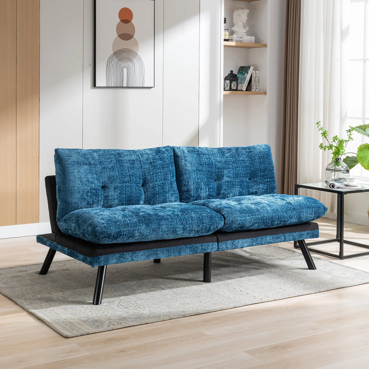 Convertible Sofa Bed with Metal Legs Blue E479