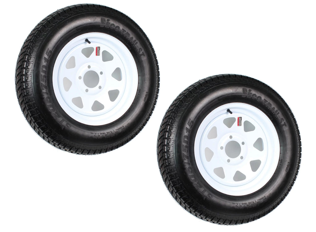 2-Pk Trailer Tire On Rim ST205/75D15 5 Hole White Spoke Wheel G116