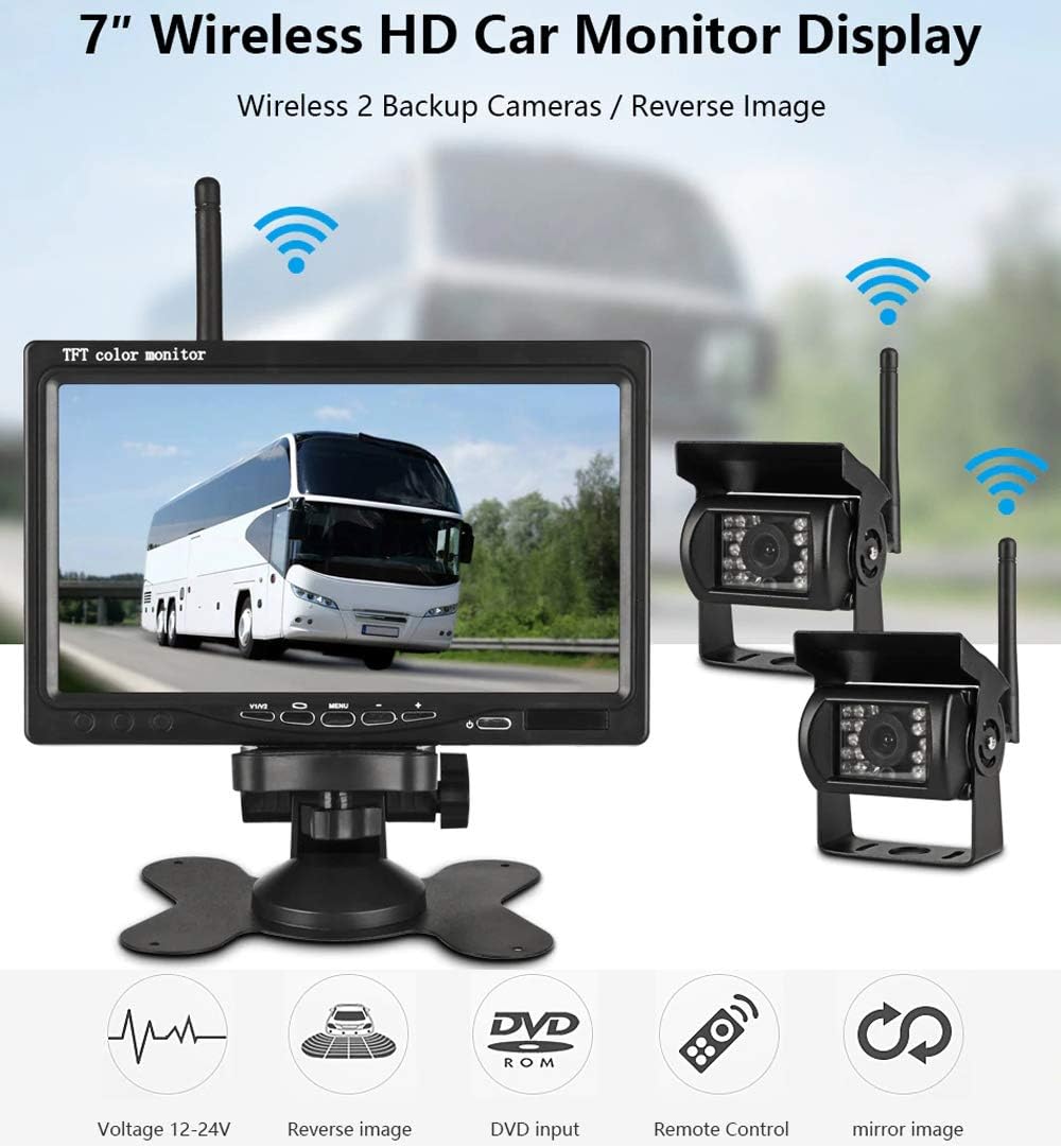 2pcs Wireless Vehicle Backup Cameras with 7 Monitor R991