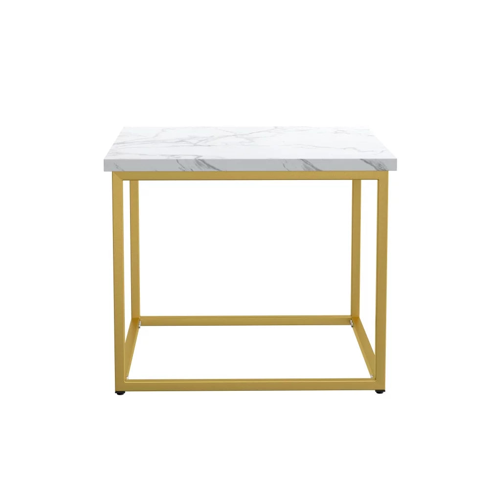 White Marble And Gold Square End Table with Metal Frame H531241