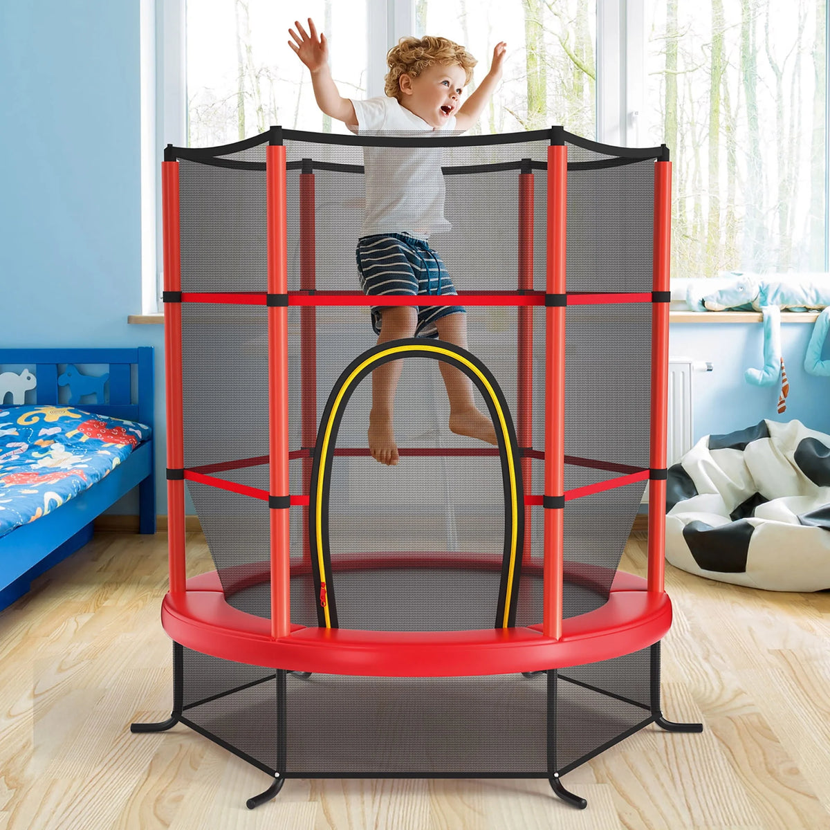 55 Kids Trampoline with Enclosure Net Green P752