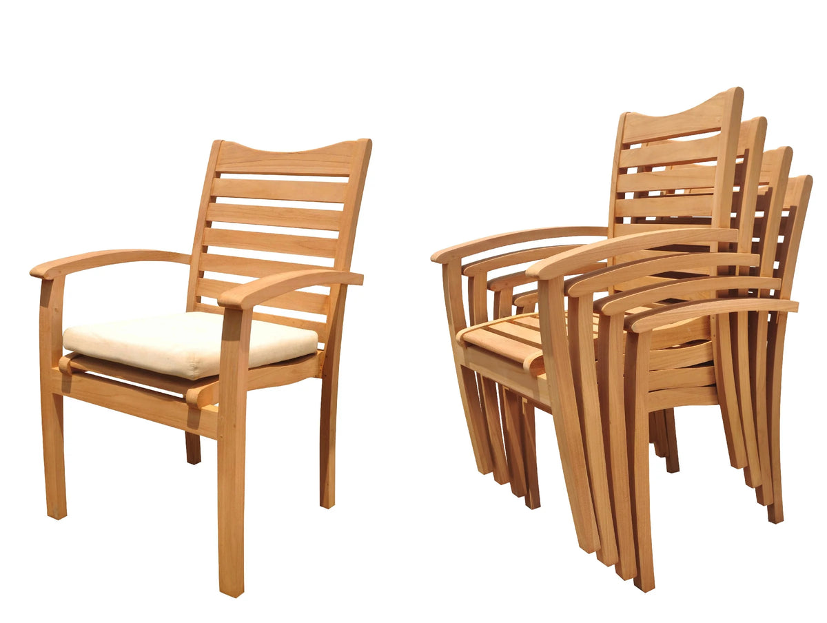 Grade-A Teak 7 Pc Dining Set with 72" Round Table and 6 Stacking Arm Chairs H254