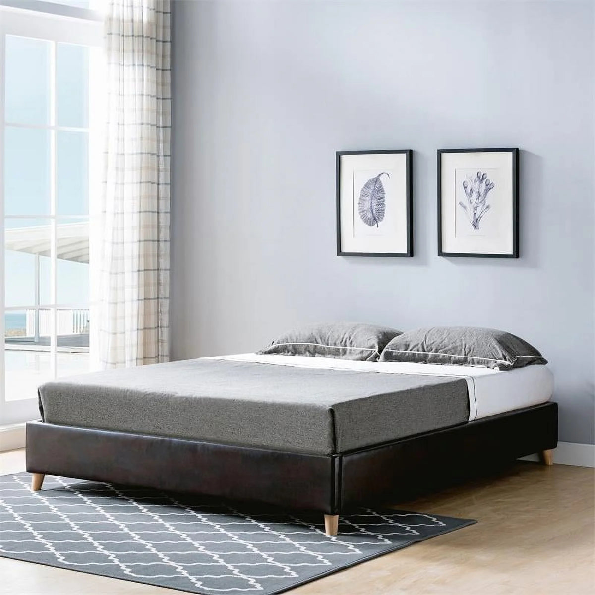 Faux Leather Full Foundation Bed in Brown X7741