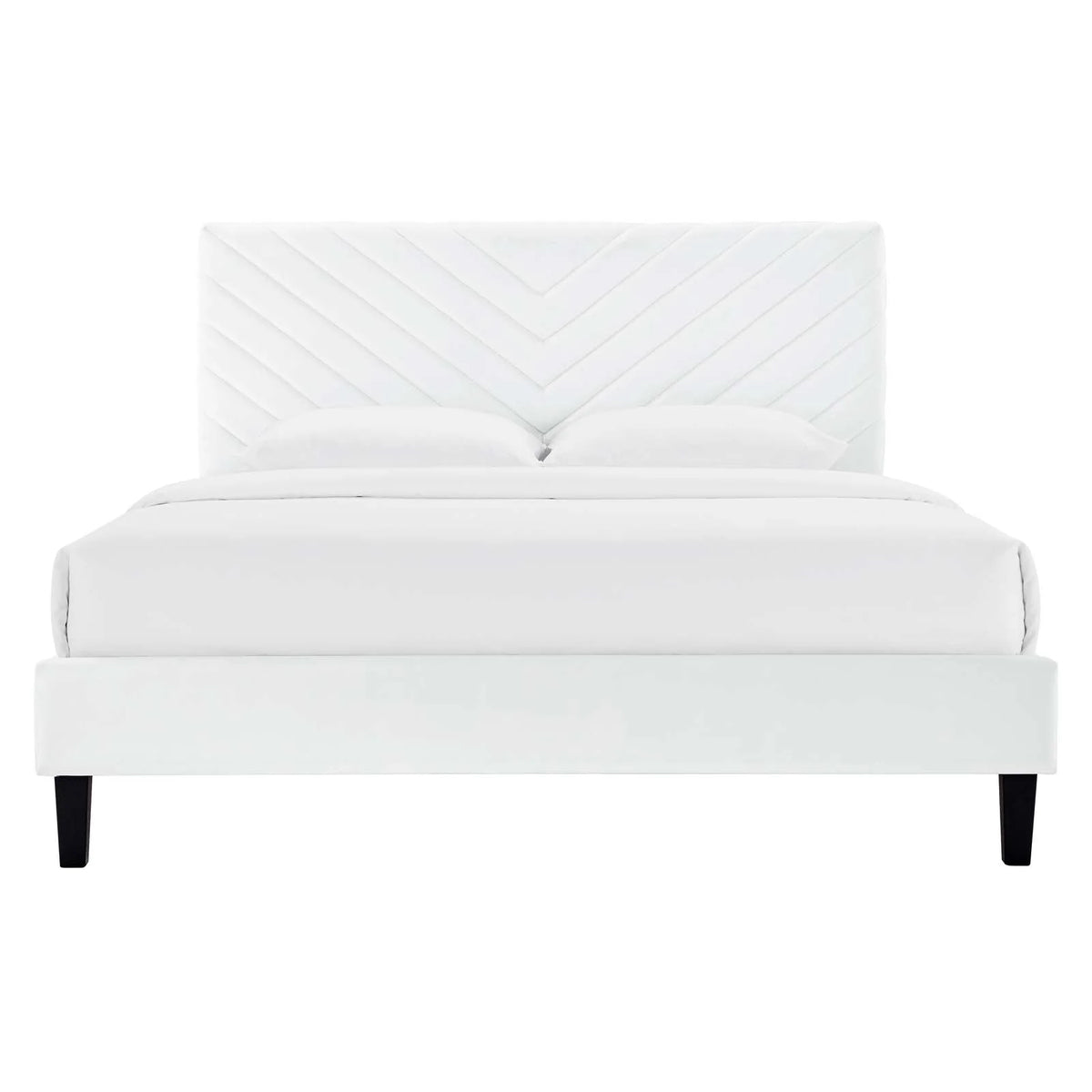Queen Size White Velvet Platform Bed Frame U329