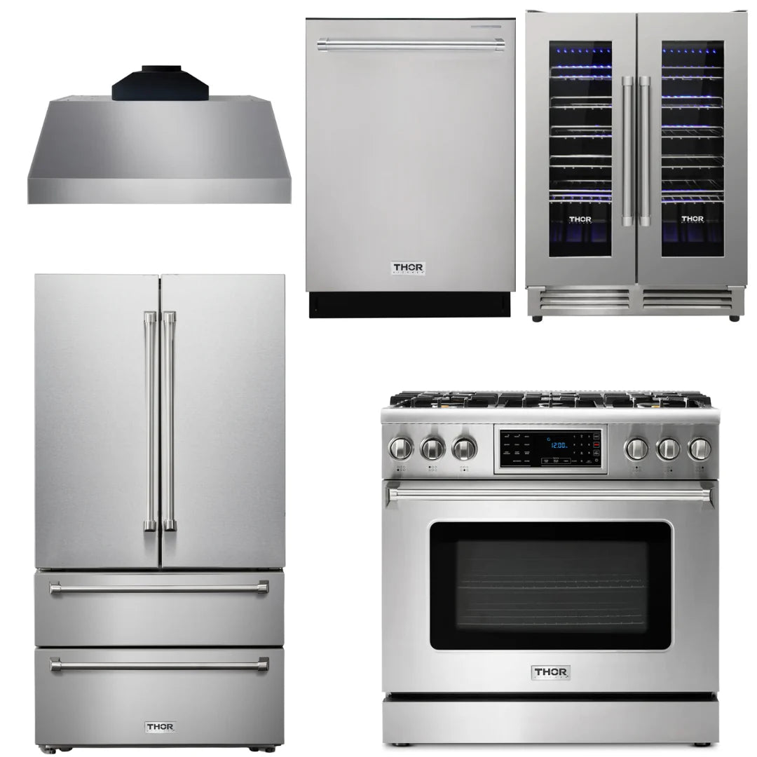 36 Propane Gas Range, Range Hood, Refrigerator, Dishwasher, Wine Cooler A56131