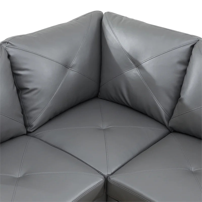 Faux Leather Left Facing Sectional Grey V706