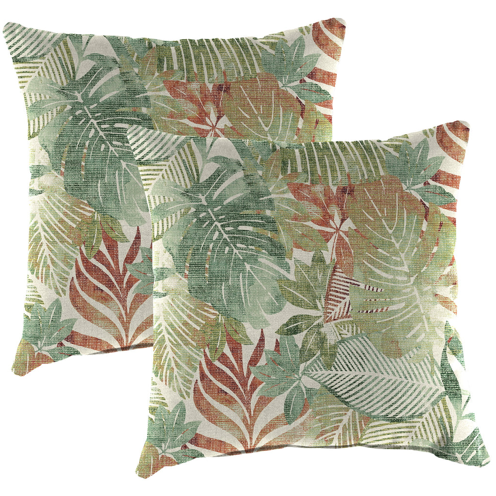 Almond Green Leaves Square Outdoor Throw Pillow 2 Pack I5009