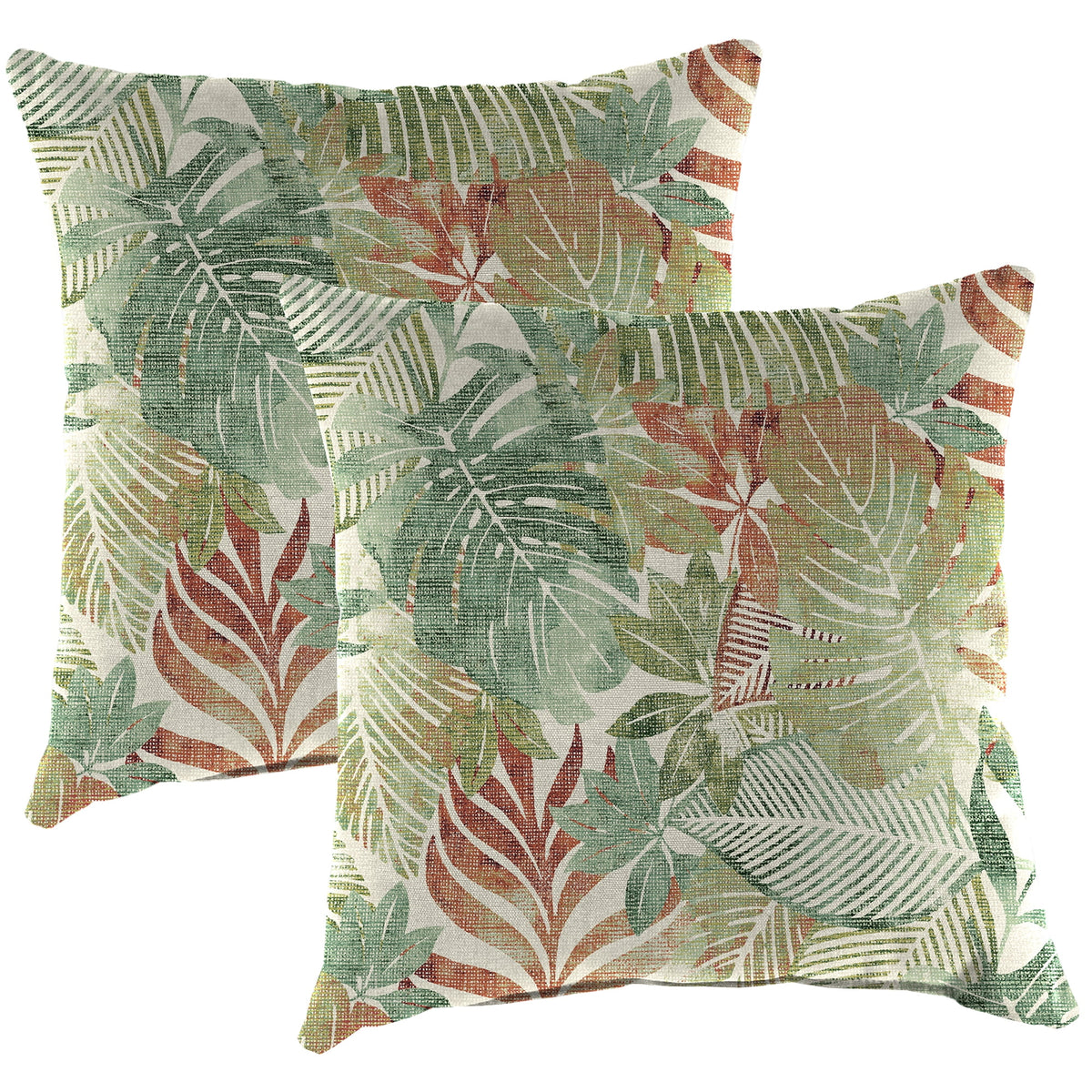 Almond Green Leaves Square Outdoor Throw Pillow 2 Pack I5009