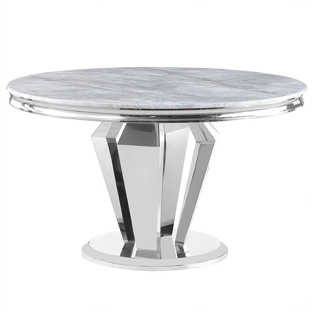 Silver Faux Marble Pedestal Round Dining Table N129726