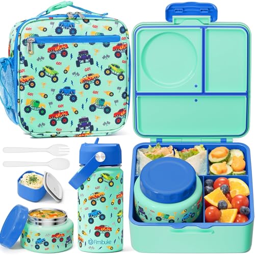 Kids Bento Lunch Box with Thermos, 8.5 OZ Insulated Food Jar, Lunch Bag, Water Bottle F19184