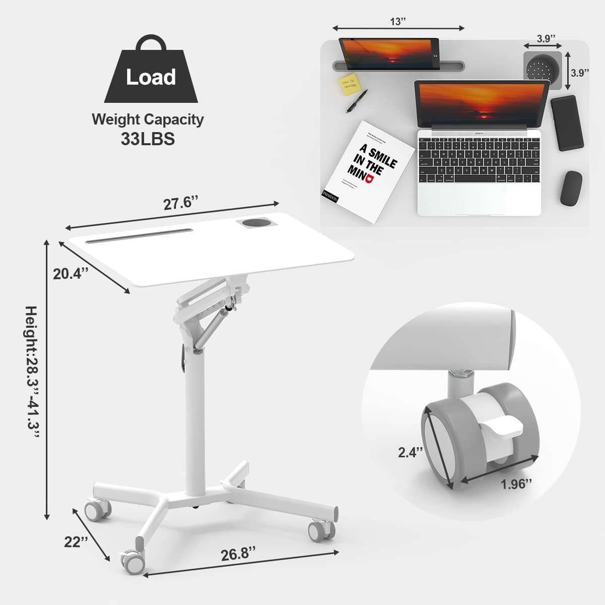 Portable Height Adjustable Laptop Desk with Wheels I950