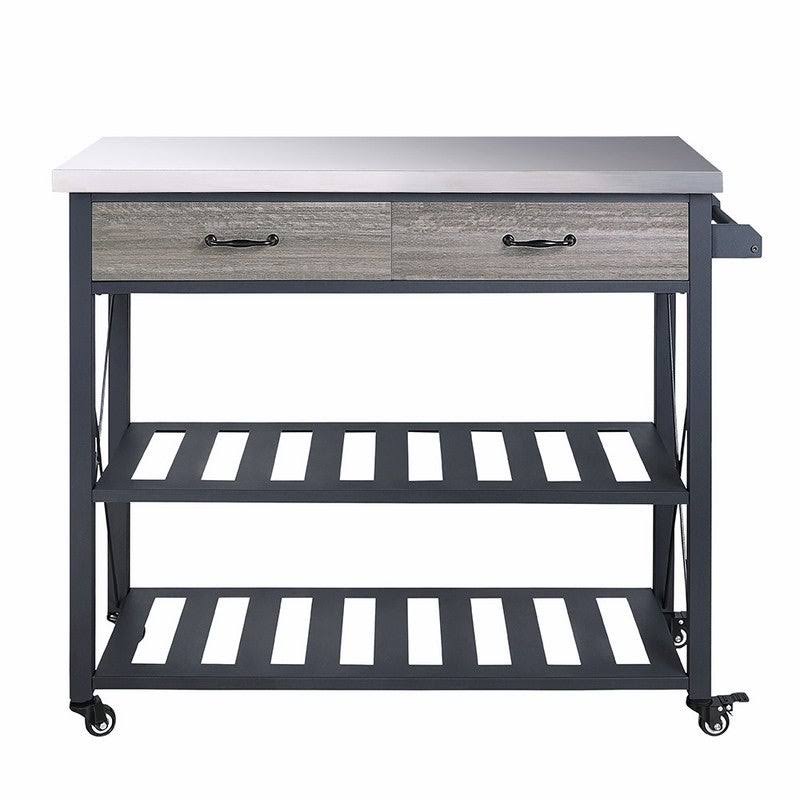 Black Kitchen Cart with Wheels and 2 Drawers C15972