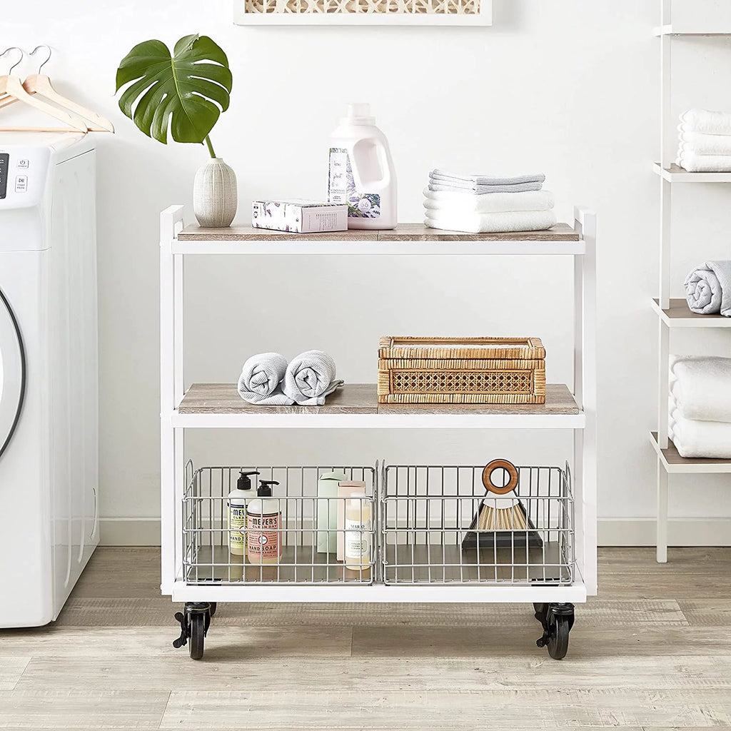 White 3-Tier Storage Cart with Caster Wheels H93389