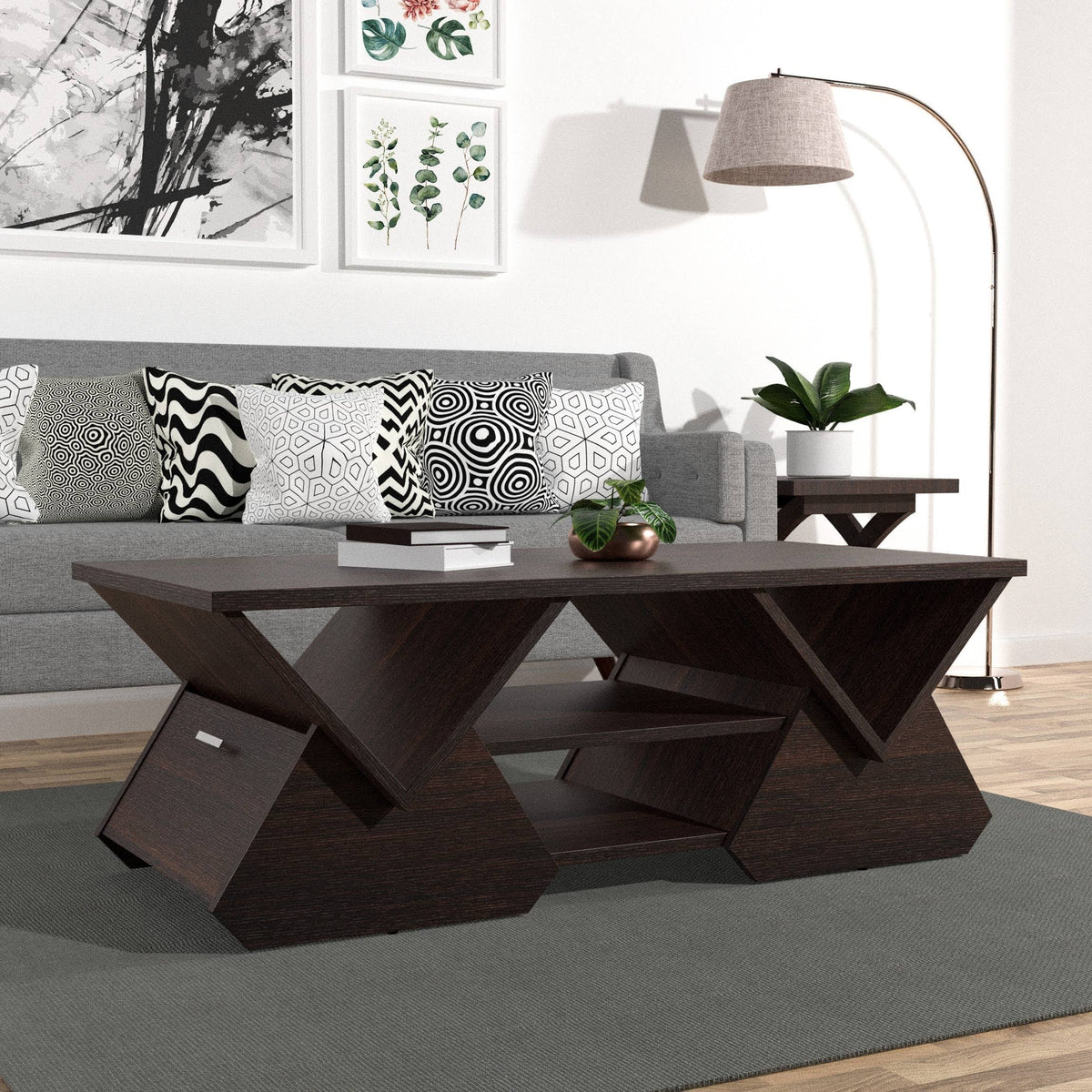 Espresso Geometric Coffee Table Q495015