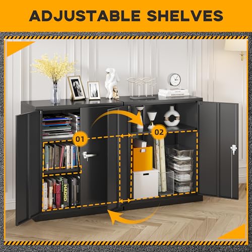 Black Metal Storage Cabinet with Doors and 4 Shelves M910