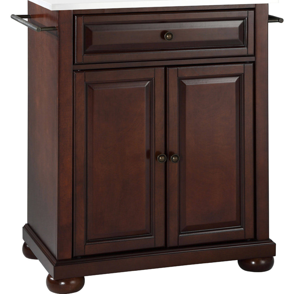 Portable Kitchen Island Cart Mahogany White Granite Top H257