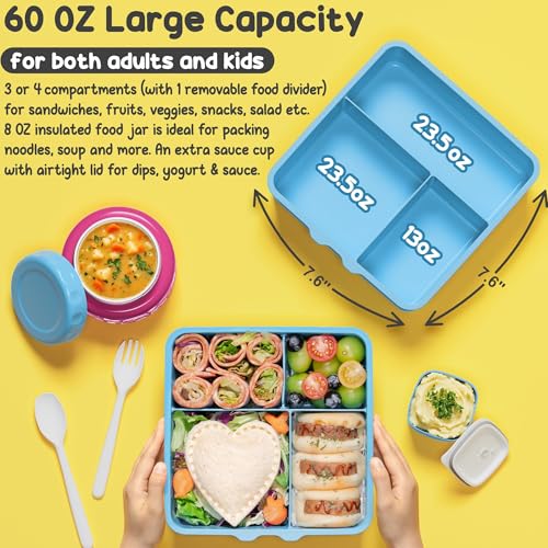 Kids Bento Lunch Box with Thermos, 8.5 OZ Insulated Food Jar, Lunch Bag, Water Bottle F19184
