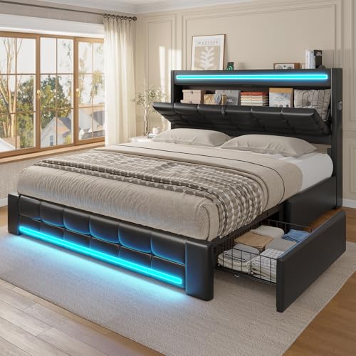 Queen Bed Frame with Storage Headboard & 4 Drawers X592