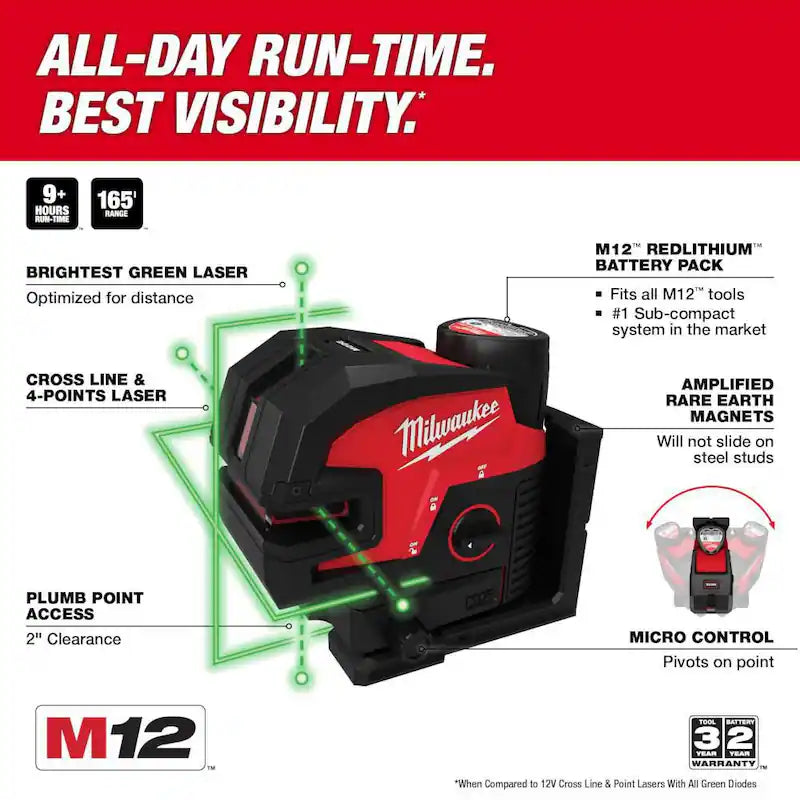 12-Volt Cordless Green Cross Line and 4-Points Laser Kit T647